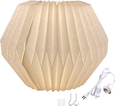 White Shaded Pendant Light Fixture Vintage Plug In Paper Hanging Lantern Kitchen - £44.68 GBP