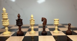 Handmade LOTUS Design Wooden Chess Set King 4inch Hand Carved 32 Chess P... - $59.40