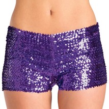 Purple Sequin Mini Shorts Low Rise Pull On Metallic Dance Costume 1676 Small - £19.71 GBP