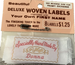 Sew On Deluxe Woven Labels Specially Hand Made by DONNA 8 Labels Sewing Vtg - £4.64 GBP