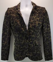 I3) Women's H&amp;M Cheetah Leopard Print Sports Coat Size 4 Green Tint - $11.87