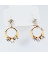 Rhinestone Earrings Clip On Screw Back Vintage Gold Dangling - $8.81