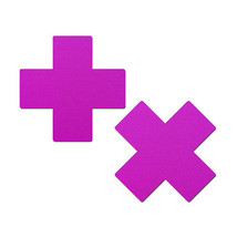 Pastease Plus X: Neon Purple Cross Nipple Pasties - $18.95