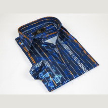 Men's Sports Shirt By Barocco Fashion Printed Long Sleeves Soft Feel EFS60 Navy image 3