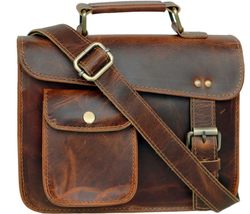 11&quot; small Leather messenger bag shoulder bag cross body vintage messenger bag fo - £39.31 GBP+