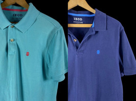 Izod Advantage Polo Shirts Size Medium Mens Aqua Blue &amp; Navy Blue Short Sleeve - £26.04 GBP