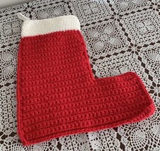 Handmade Crochet Christmas Stocking Red White 11 Inch Santa Claus Boot U... - $9.99