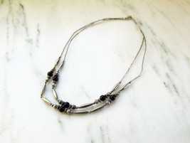 Southwest Style Silver Tone Black Bead Double Chain Necklace C2902 - £17.67 GBP
