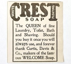 White Crest Floating Welcome Soap 1897 Advertisement Victorian Hygiene A... - $19.99