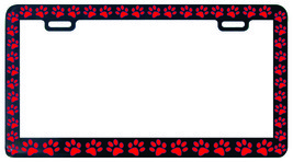 Black Paw Prints Critter Dog Pet Cat Red License Plate Frame - £4.70 GBP