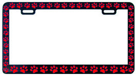 Black Paw Prints Critter Dog Pet Cat Red License Plate Frame - £4.74 GBP