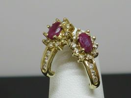 Vintage 1.44CTW Red Ruby and Diamond 14K Yellow Gold Over Drop Earrings - £80.30 GBP