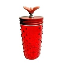 Pioneer Woman Red Glass Hobnail Jar Pink Butterfly Knob Bedroom Kitchen ... - $27.96