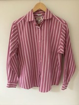 Talbots Petites Wrinkle Resistant Pink Stripe Button Up Travel Work Blouse 4 39&quot; - £23.71 GBP