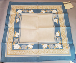Vintage Fabric Cloth Napkins Poly Cotton x6 Off-White Blue Gold Florals Scrolls - £17.31 GBP