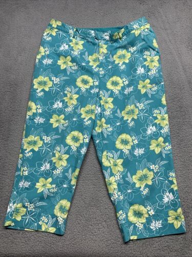 White Stag Capri Pants Size 24 Teal Floral  Yellow White Flowers Tropica... - $11.92