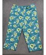 White Stag Capri Pants Size 24 Teal Floral  Yellow White Flowers Tropica... - $11.92