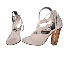 Free People Taupe Nouvella Criss Cross Wrap Chunky Heel Suede Leather Sz... - $364.11 MXN