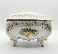 Antique JLMENAU Graf von Henneberg Porcelain Trinket Box Footed 24K Gold Germany - £71.85 GBP