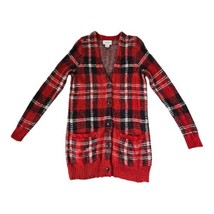 Denim &amp; Supply Ralph Lauren Sweater Women&#39;s Small Red Plaid Mohair Cardigan - £30.78 GBP
