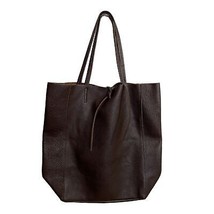 Borse In Pelle Brown Leather Large Tote Bag - $84.15