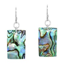 Tropical Chic Rectangle Cut Abalone Shell &amp; Sterling Silver Dangle Earrings - £13.44 GBP