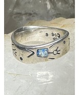 Figurative ring happy stick figure band  blue stone inlay size 6 sterlin... - £52.95 GBP