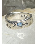 Figurative ring happy stick figure band  blue stone inlay size 6 sterlin... - $1,270.39 MXN