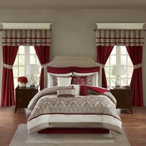 King Bedding Set 24-PC Complete Bedroom Set Comforter Sheets Window Panels Red - £165.46 GBP