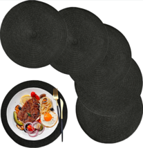 Woven Spiral Anti-Slip Heat Resistant Black Placemats 12.6 Inches Round Set Of 6 - £12.53 GBP