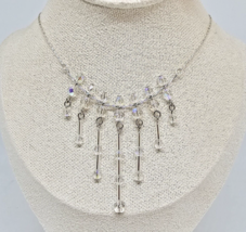 MONET Silver Tone AB Crystal Beaded Dangle Chain Necklace - £14.90 GBP