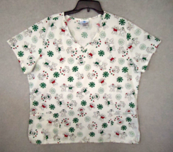 SB Scrubs Women&#39;s Scrub Top Christmas Bear Snowflake White XL - £7.69 GBP