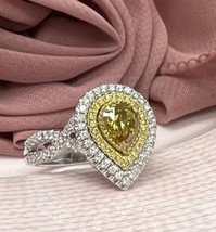 GIA Certified 1.78Ct Pear Fancy Brownish Yellow Diamond Engagement Ring 18k Gold - £3,484.71 GBP