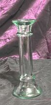 Vintage Clear Glass Candlestick Holder Green Tint Tall Taper Candle Holder - $17.95
