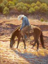 Star Struck by June Dudley Cowboy Brown Horse Rider Western Canvas Giclee 12x16 - £153.83 GBP
