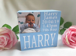 Baby Photo Wood Blocks,Nursery Decor,New Baby Gift,Baby Announcement Blo... - $38.32 CAD