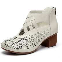 New Elegant Fashion Top Cowhide Hole Shoes Woman Sandals Summer Boots Roman Sand - £60.52 GBP