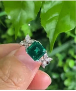 2Ct Asscher Cut Simulated Green Emerald Engagement Ring 14K White Gold P... - £38.73 GBP