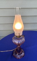 Findlay electrified antique kerosene oil lamp,pink beaded hearts frosted... - $79.19