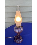 Findlay electrified antique kerosene oil lamp,pink beaded hearts frosted... - $79.19