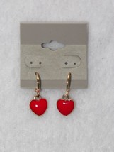 NEW Gold Huggie Heart Drop Earrings Red Acrylic Double Sided - $9.78