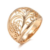 Hot Trendy Unique Women Rings 585 Rose Gold Hollow Pattern Romantic Wedding Ring - £7.08 GBP