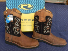 Men&#39;s Roper Western Cowboy Boots Size 10-D Brown w/stitching Stars New In Box - £77.80 GBP
