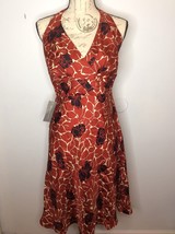 Ann Taylor Floral Print Halter Casual Spring Summer Dress Red Silk Womens Size 4 - £38.98 GBP