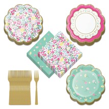 Floral Tea Party Supplies - Floral Scalloped Paper Dessert Plates, Napkins, and  - £18.67 GBP+