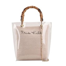 Straw Bag Handbag with PVC Bag Bamboo Handle Tote Bag for Women Crossbod... - $30.99