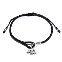 Traditional Thai Elephant Karen Hilltribe Silver Black Pull Slide Cord Bracelet - £17.11 GBP