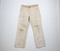 Vtg 90s Carhartt Mens 34x31 Thrashed Spell Out Wide Leg Dungaree Pants Brown USA - £77.58 GBP