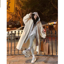 Women Coat 2024 Early Spring Hooded Long Sleeve Lamb Female Midi Jacket ... - £82.91 GBP