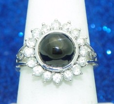 Black Diopside Solitaire &amp; White Topaz Ring Real Solid 10 Kw Gold 4.0 G Size 8 - £234.96 GBP